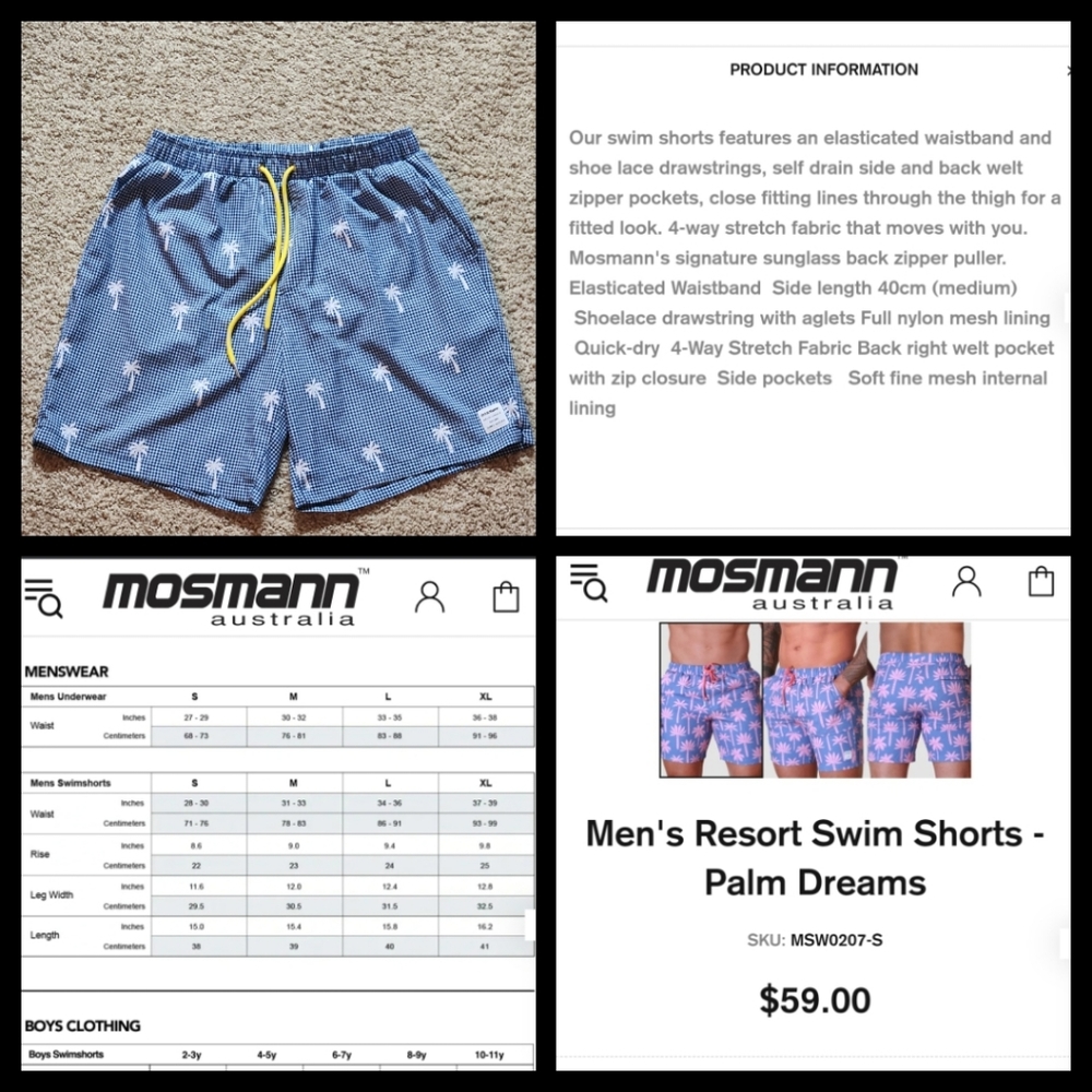 Mossman Australia swimwear Size Large Colors blue and white
